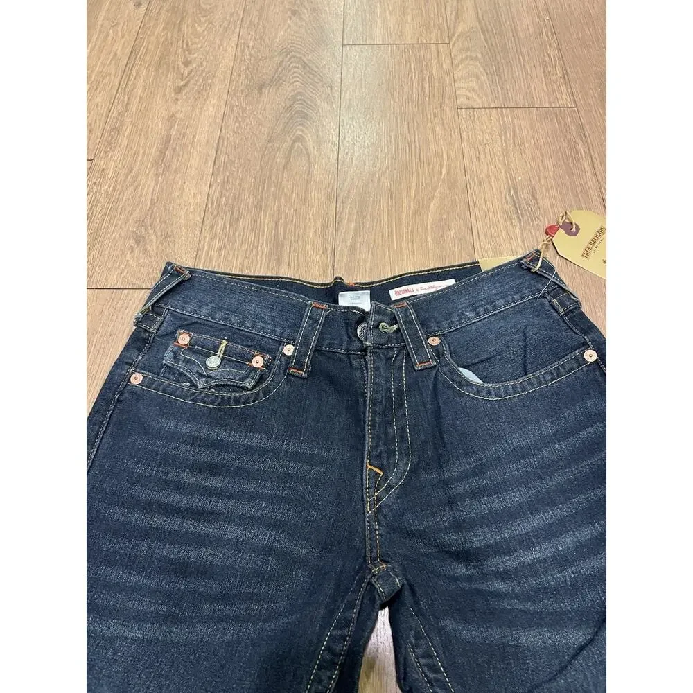 New True Religion Blue Straight Ricky Jeans USA 30 Big T Flap Y2K